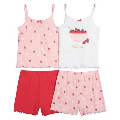 Lot de 2 pyjashorts à bretelles en côte fraises LA REDOUTE COLLECTIONS