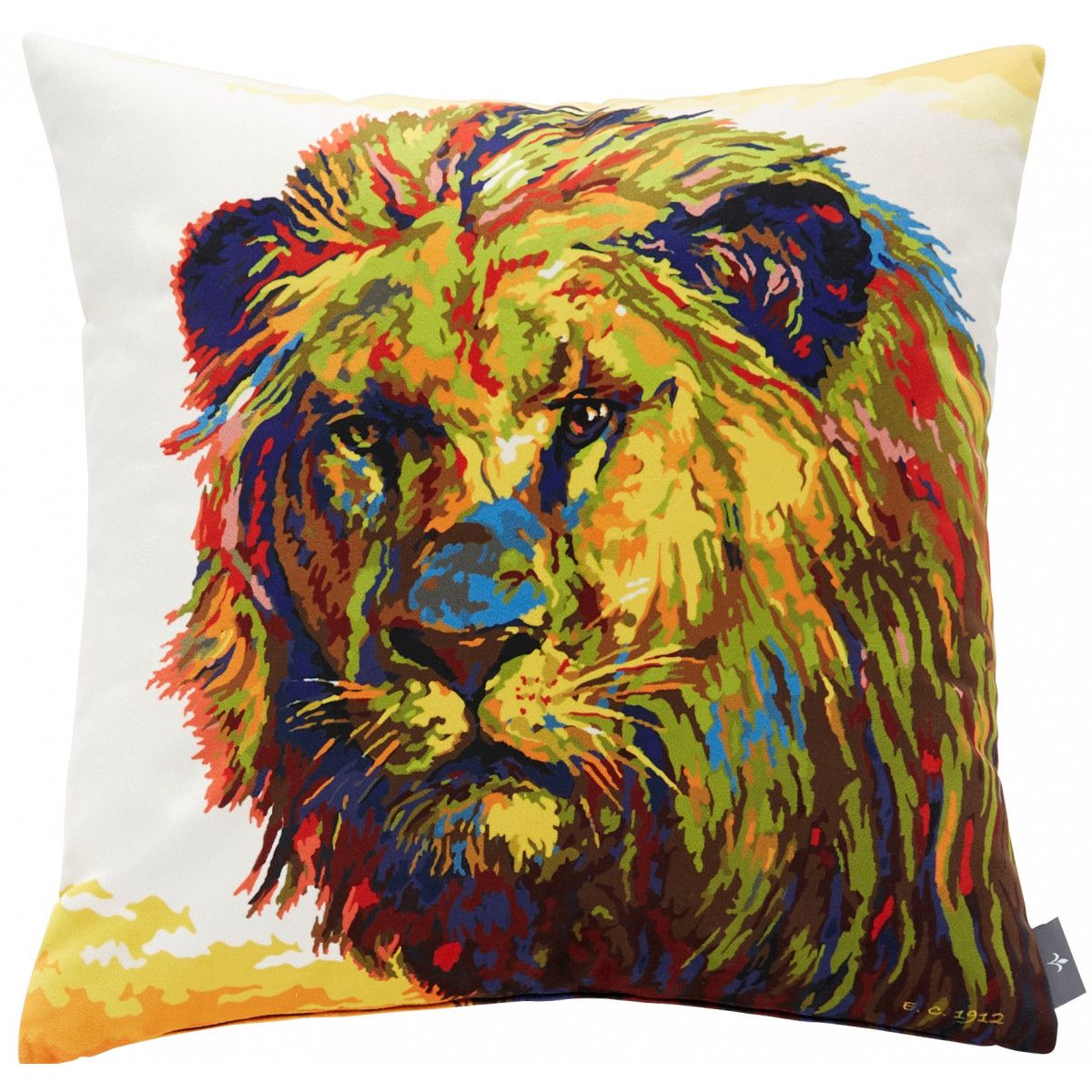 coussin lion imprime sur velours made in france, france