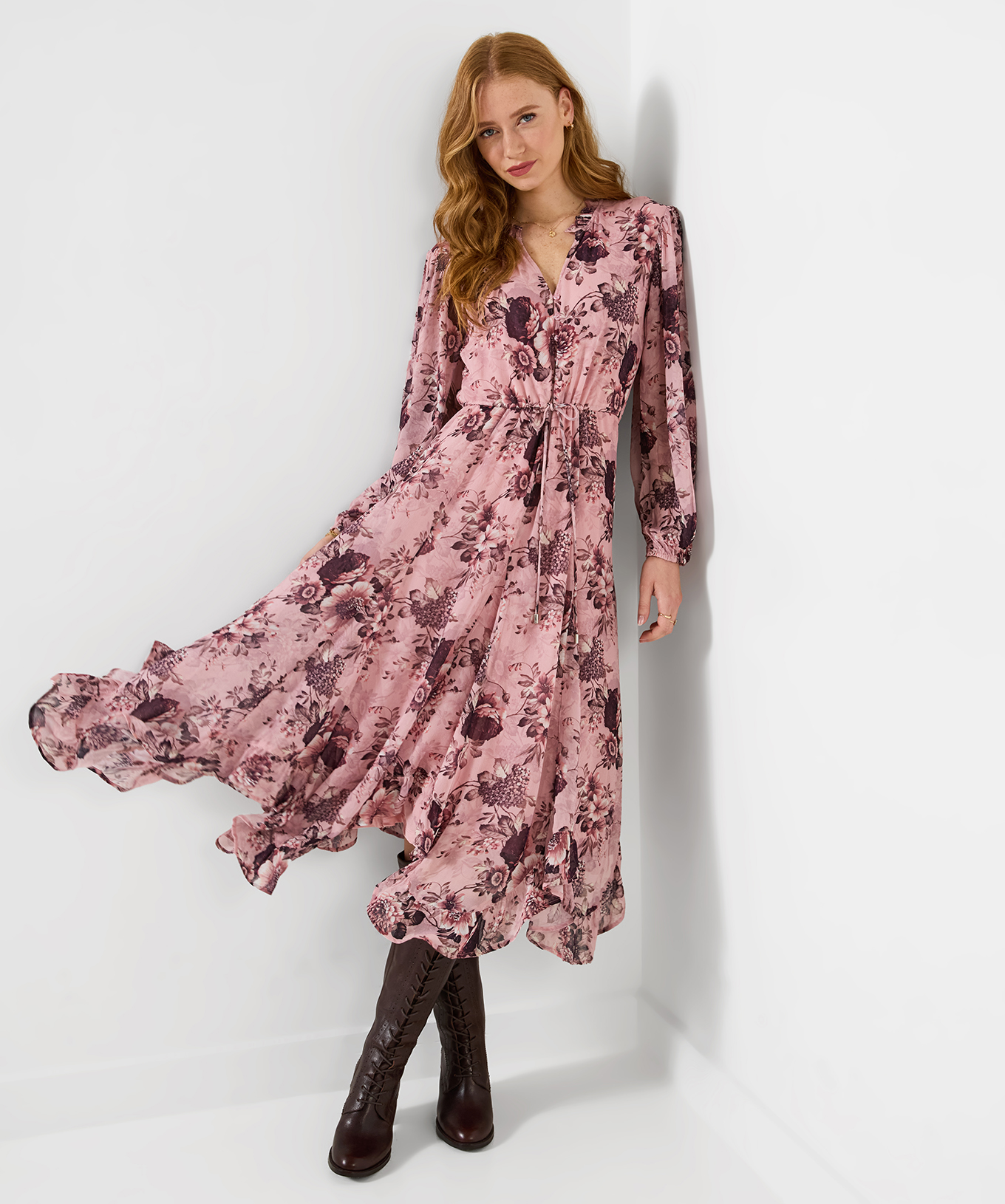 Élégante Robe Mi-Longue Fleurie à Ourlet à Volant, JOE BROWNS