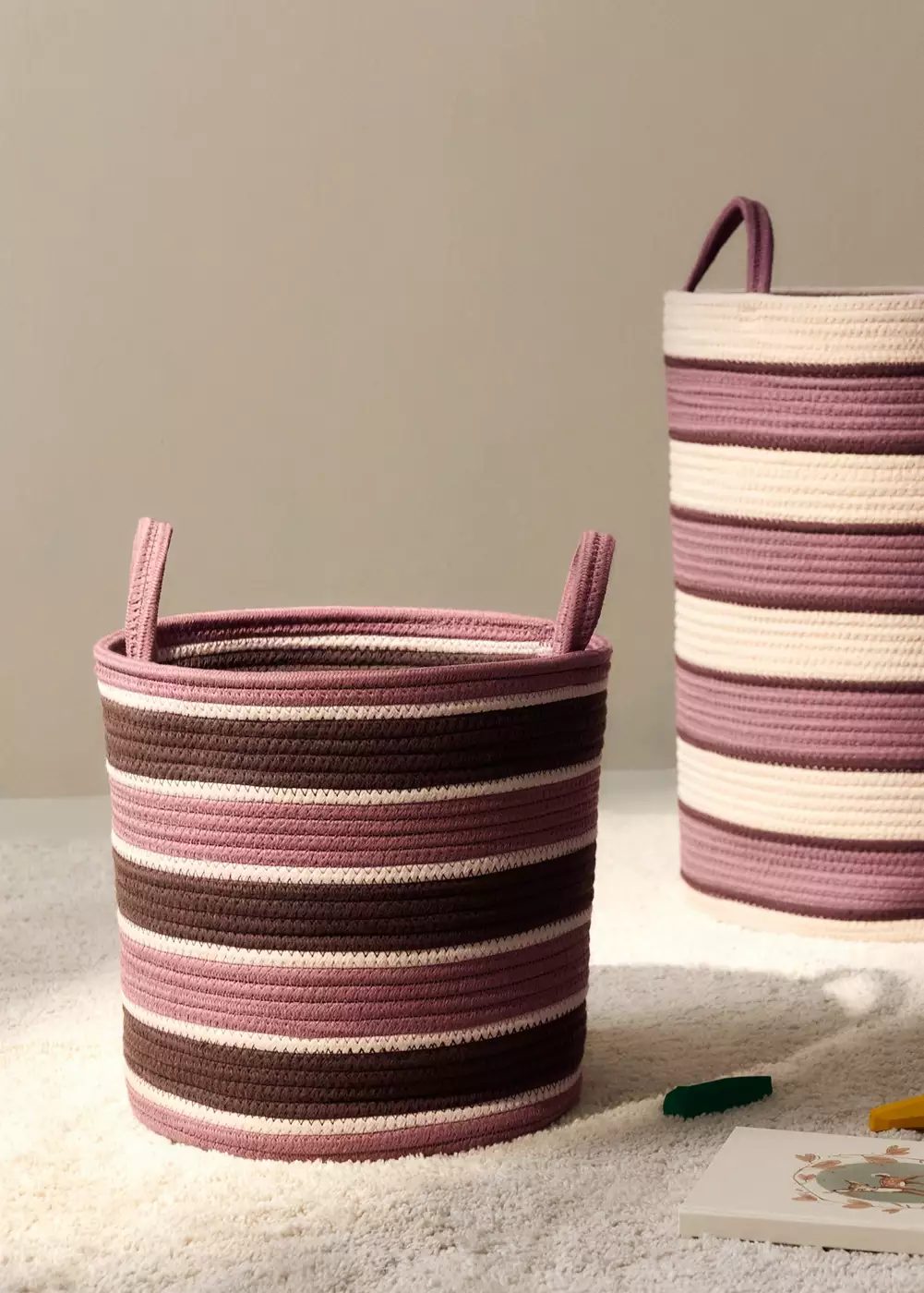 Panier en coton poignées rayées, MANGO HOME