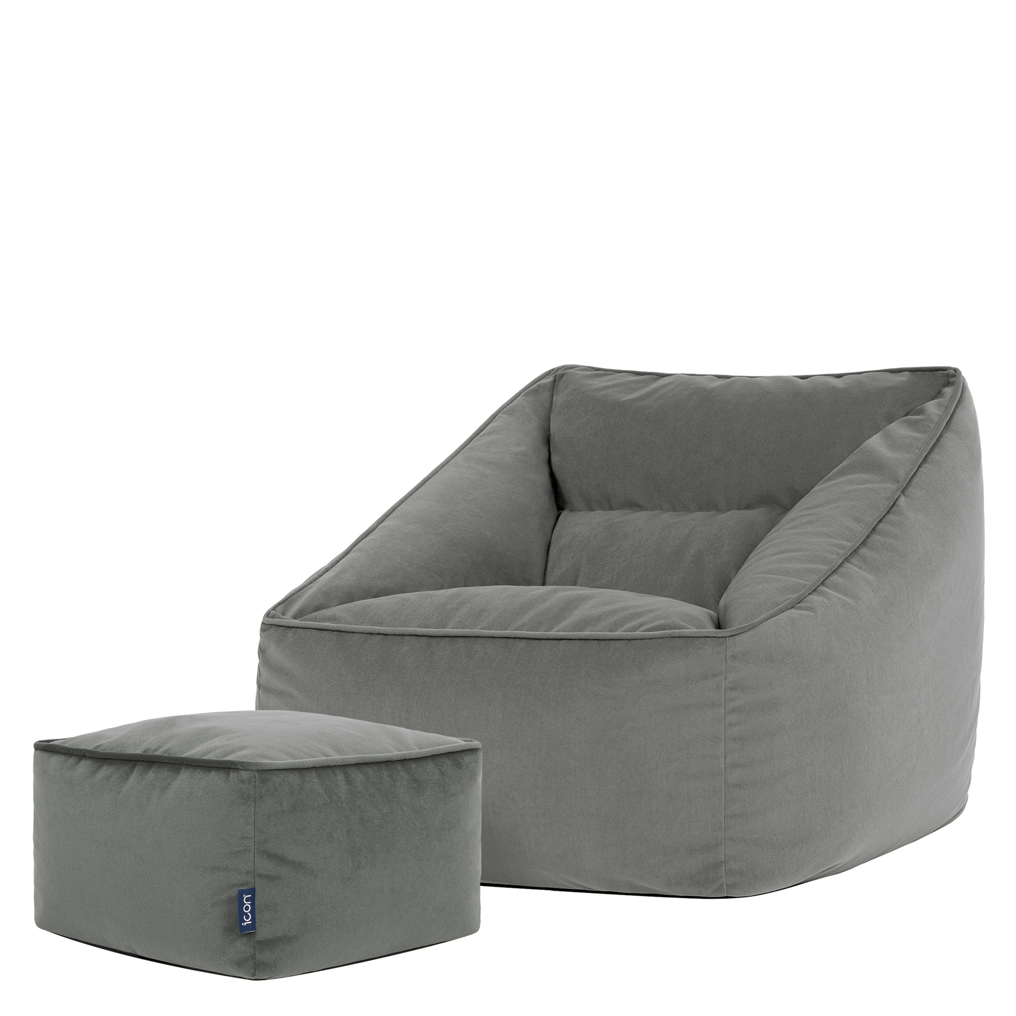 Pouf fauteuil salon et son repose-pied carré en velours mat Oeko-Tex® - NATALIA, ICON