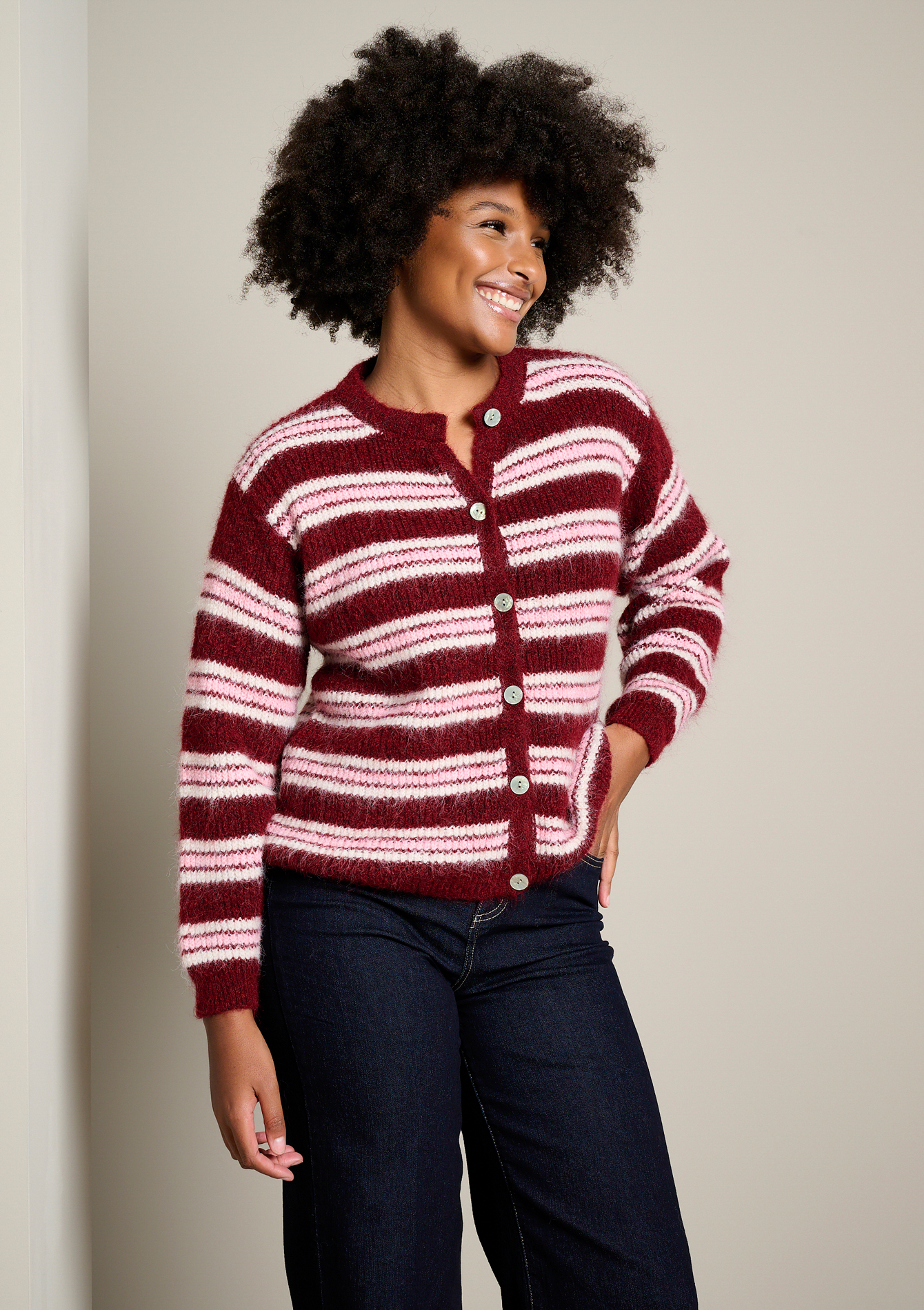 Gilet rayé en maille douce, LOLALIZA