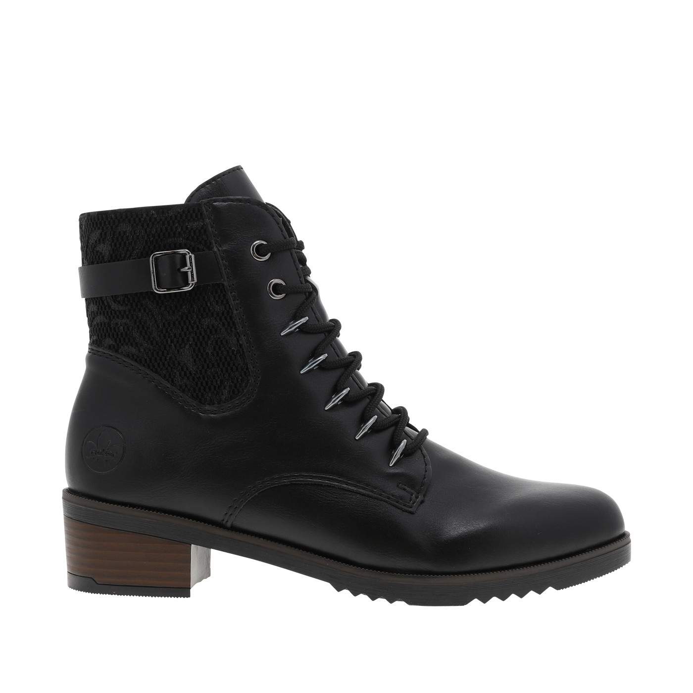 Bottines noires à talon décroché moyen avec des lacets et un zip latéral, RIEKER