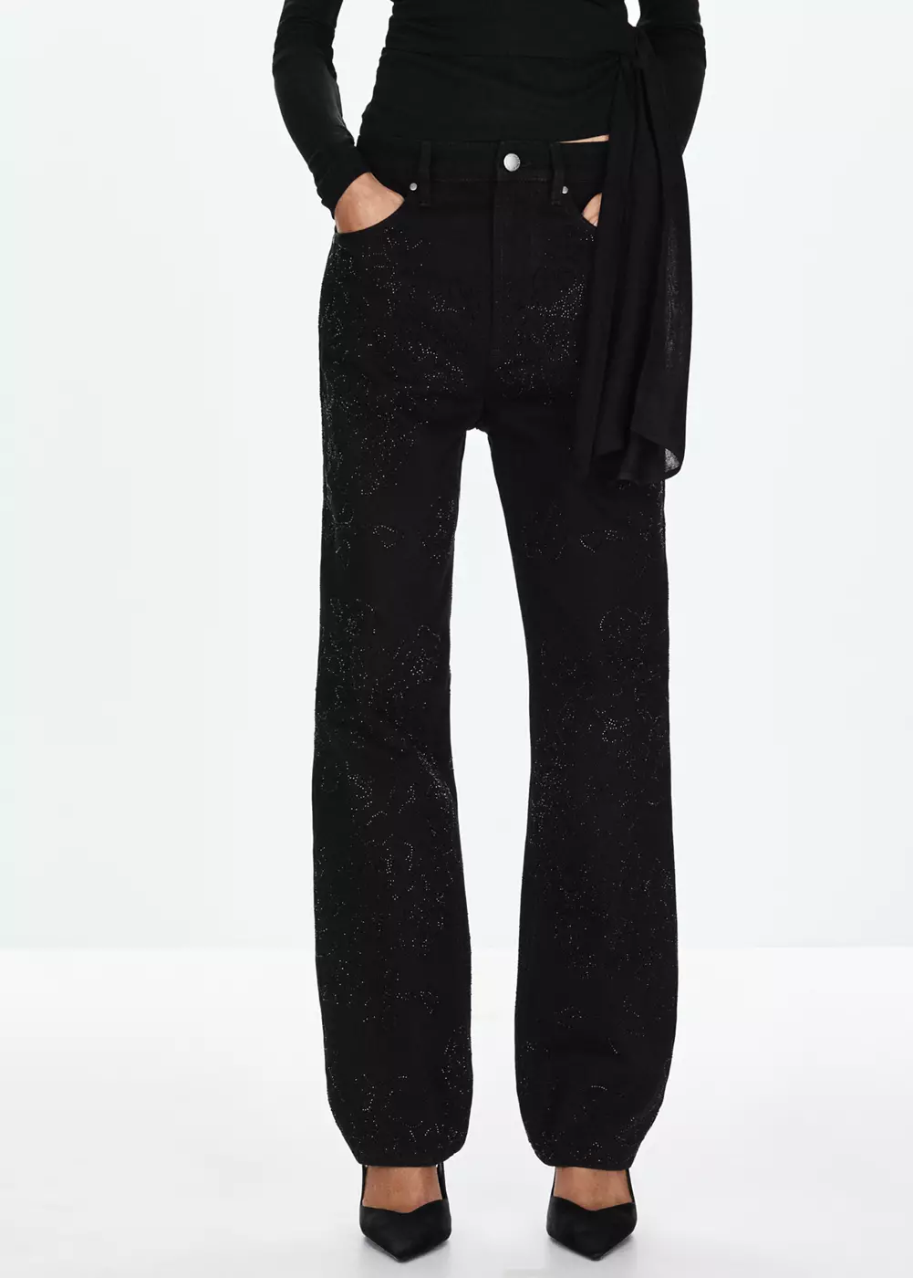 Jean droit détail cristaux, MANGO