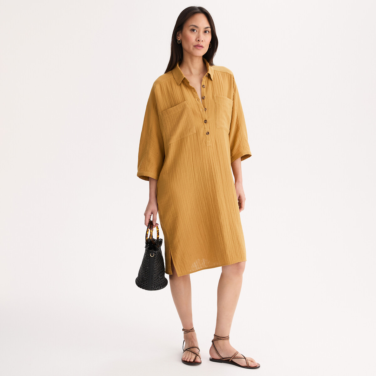 Robe droite, longueur genou, pur coton, ANNE WEYBURN