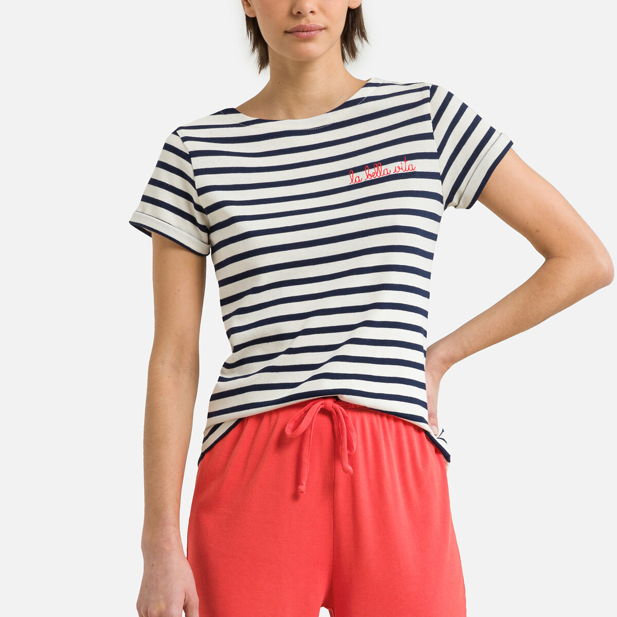Colombier Organic Cotton T-Shirt in Breton Striped Print with Crew Neck