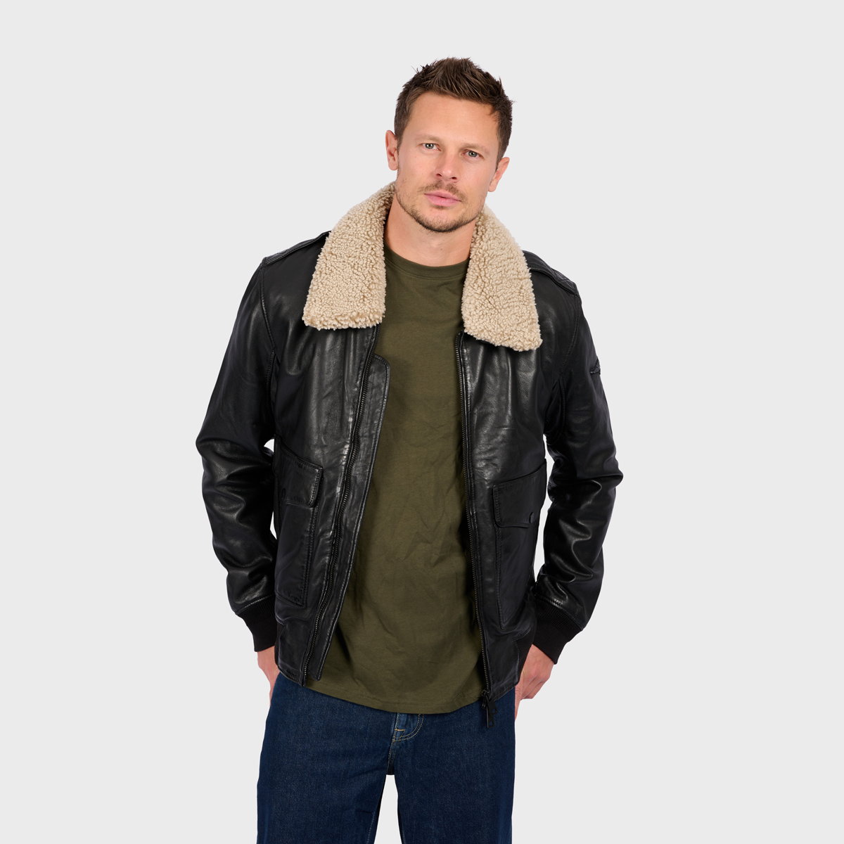 Veste en cuir zippé col à revers GENNARO, OAKWOOD