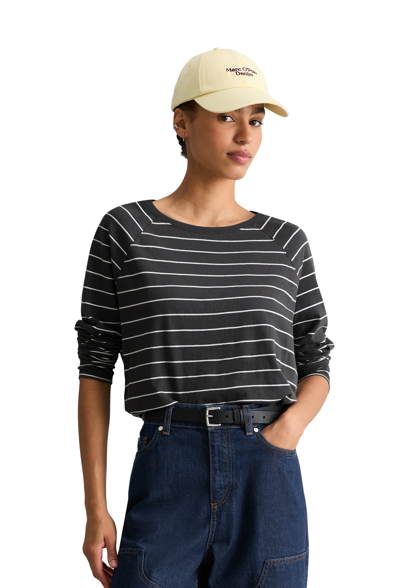 T-shirt long rayé relaxed en jersey à mailles lâches, MARC O’POLO DENIM