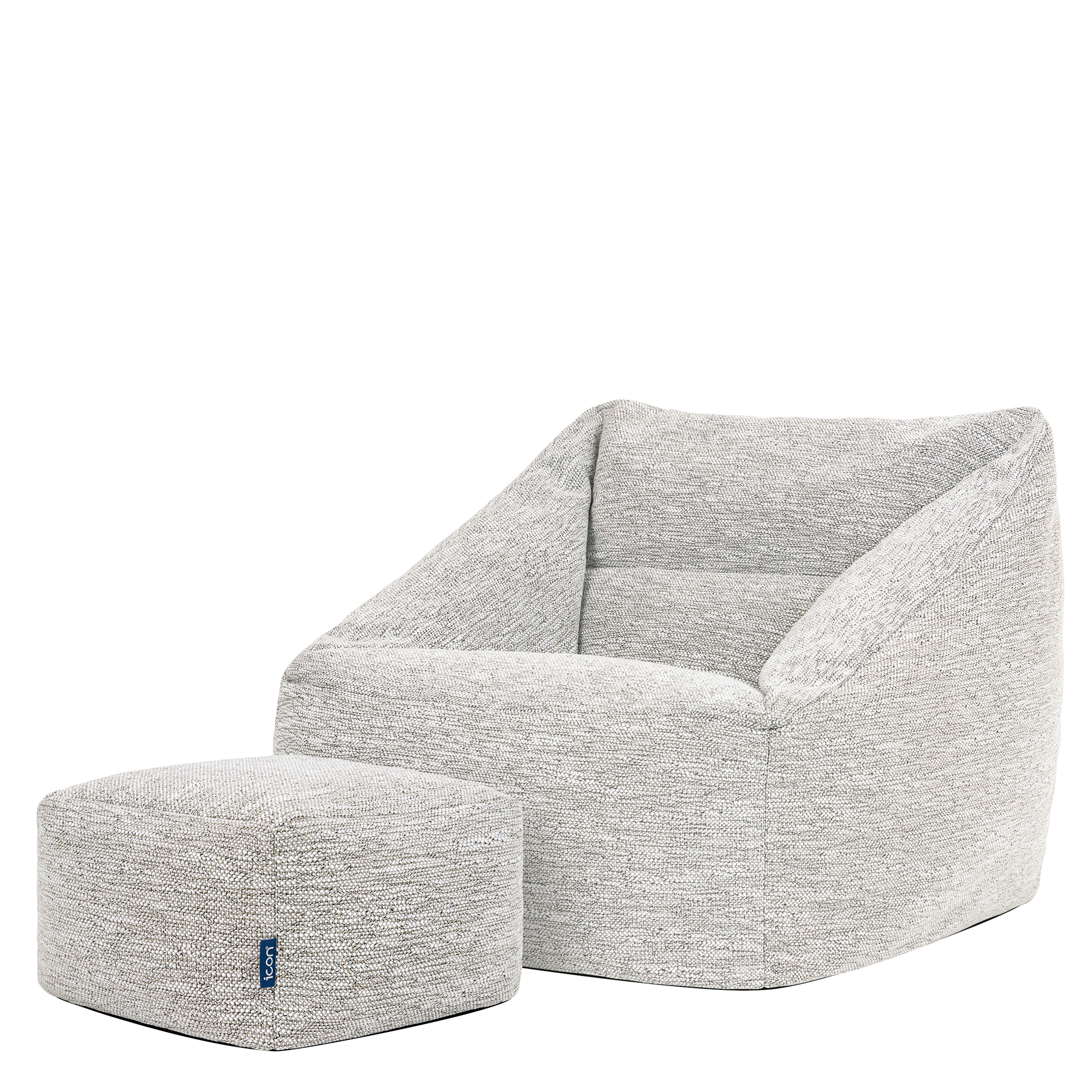 Pouf fauteuil salon et son repose-pied carré en tissu tissé Oeko-Tex® - NATALIA, ICON