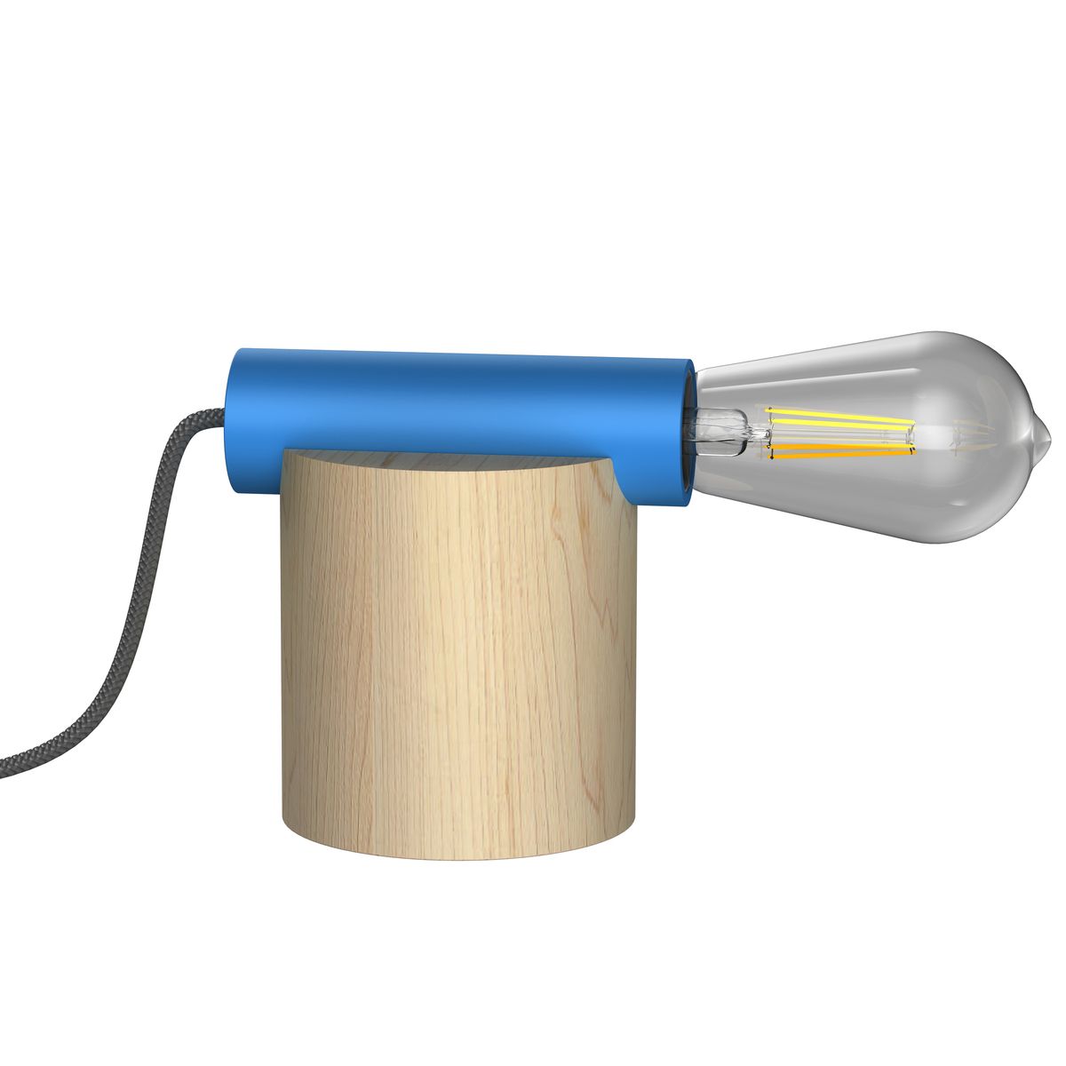 Pied de lampe SPOOL en métal bleu et bois naturel - Keria et