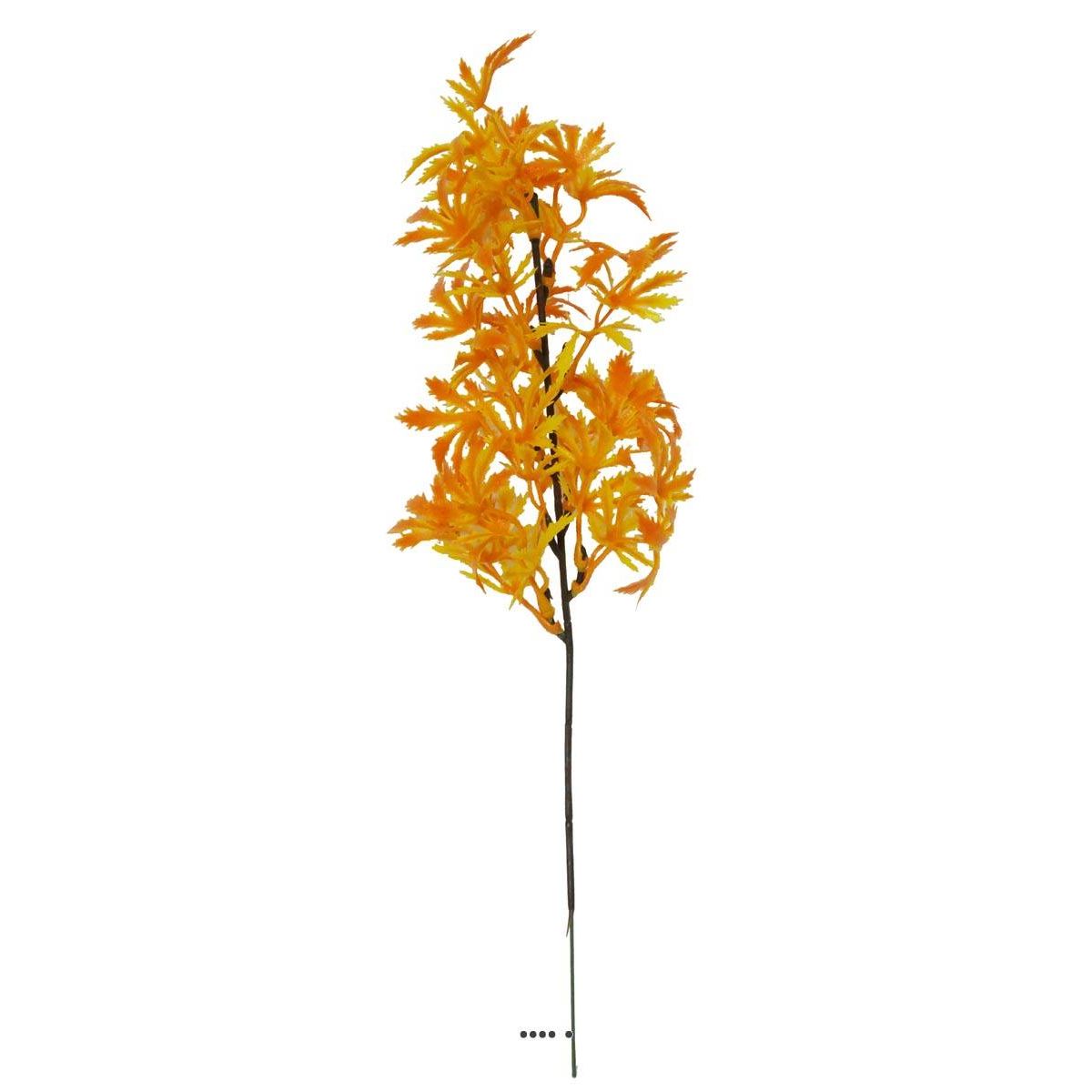 Branche de feuilles de Papaye factice H35cm plastique ext Jaune-orange - couleur: Jaune-orange, ARTIFICIELLES