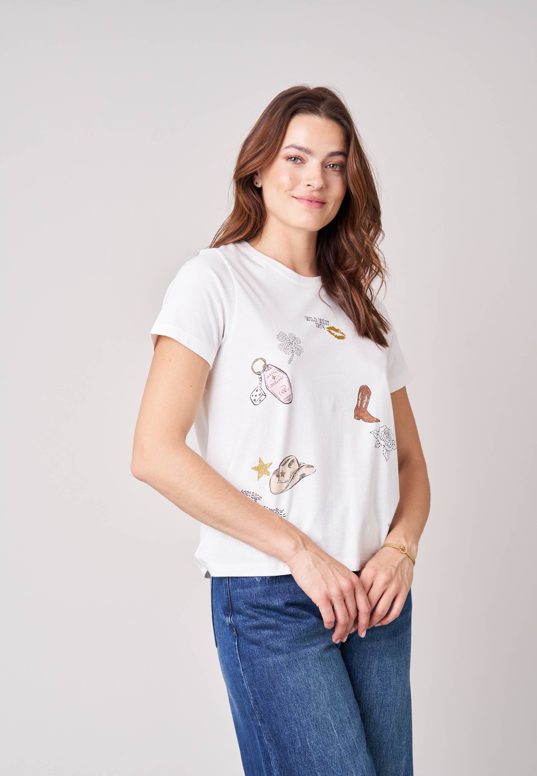 T-shirt regular femme en jersey 100% coton imprimé western COWGIRL, DEELUXE