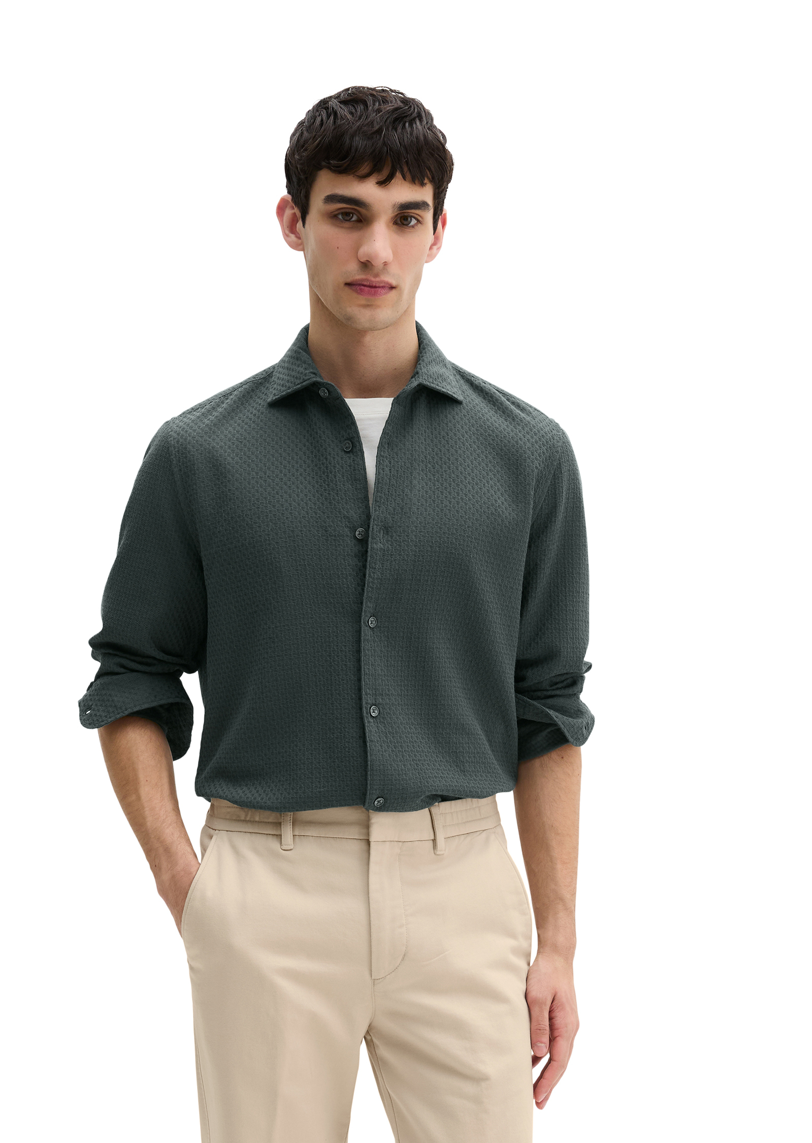 Chemise dobby shaped en coton bio structuré, MARC O'POLO