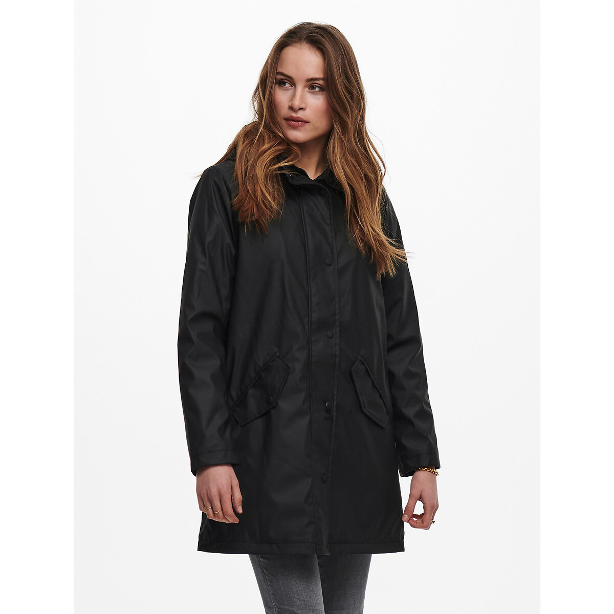 Image of Hooded Mid-Length Raincoat