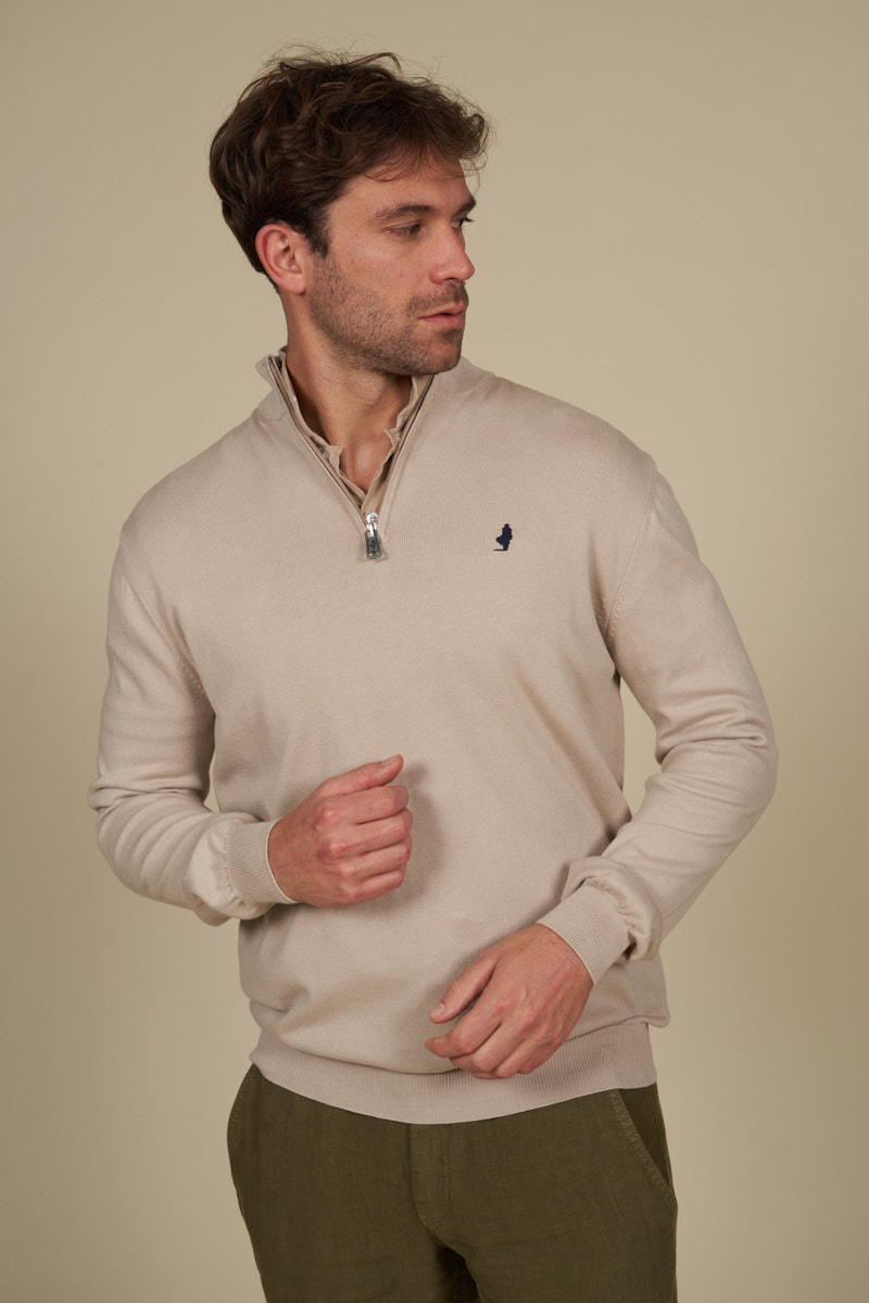 Pull uni demi zip coton, MCS