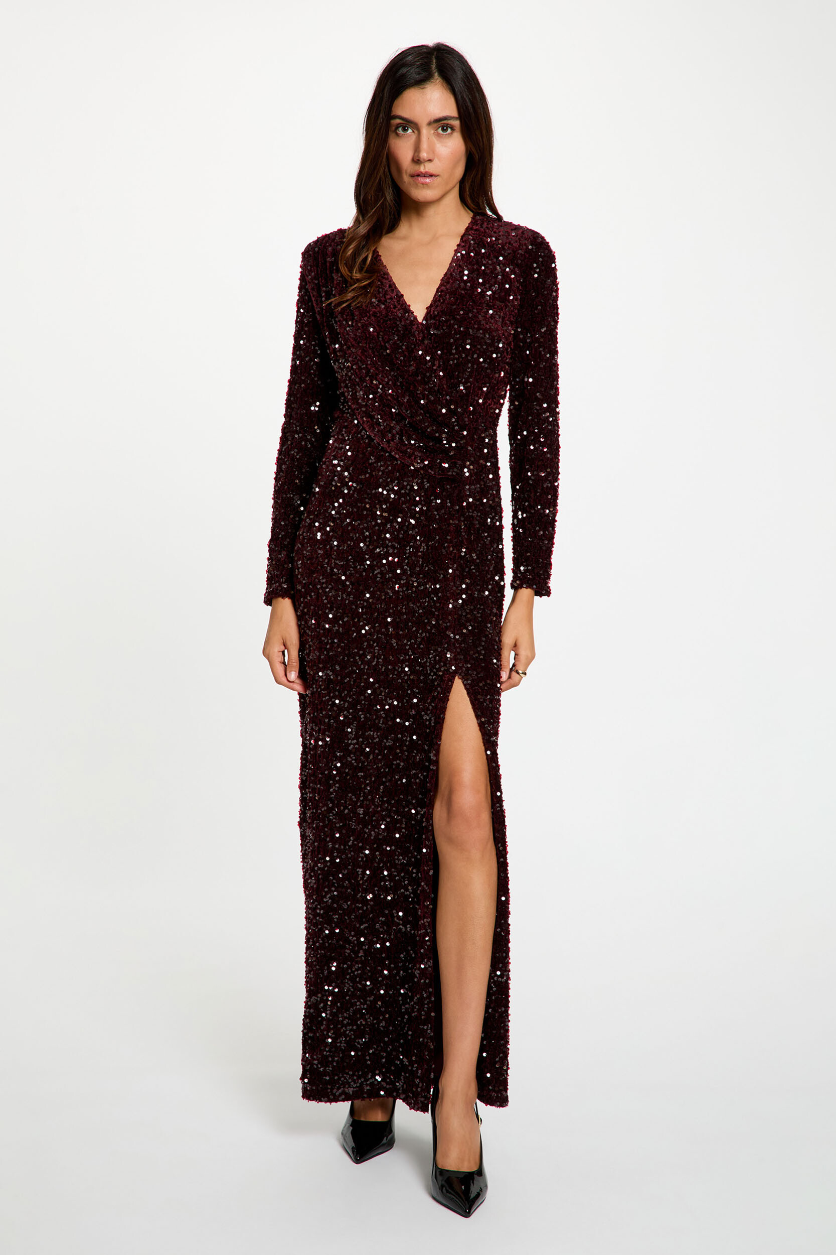 Robe longue ajustée sequins, MORGAN