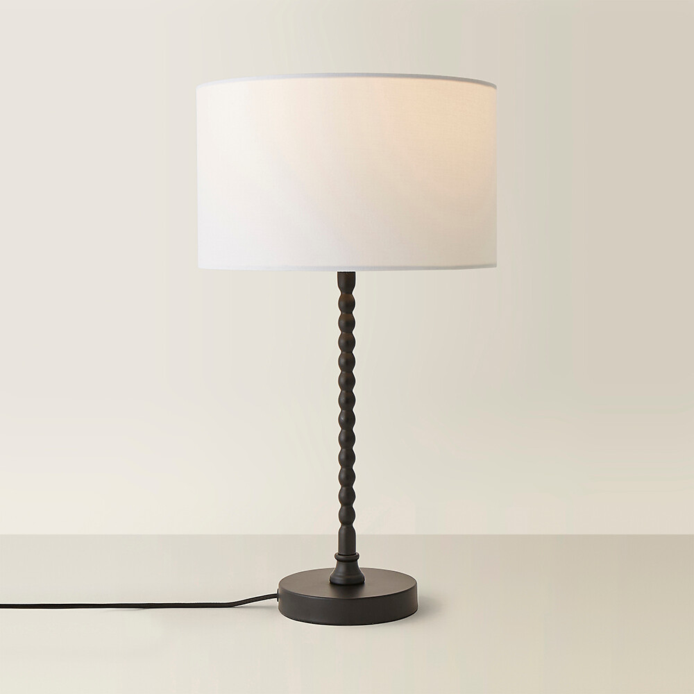 Max Bobble Table Lamp with Fabric Drum Shade in Matte Black, SO'HOME