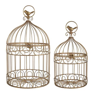 Set de 2 cages à oiseaux en métal doré MATHILDE M
