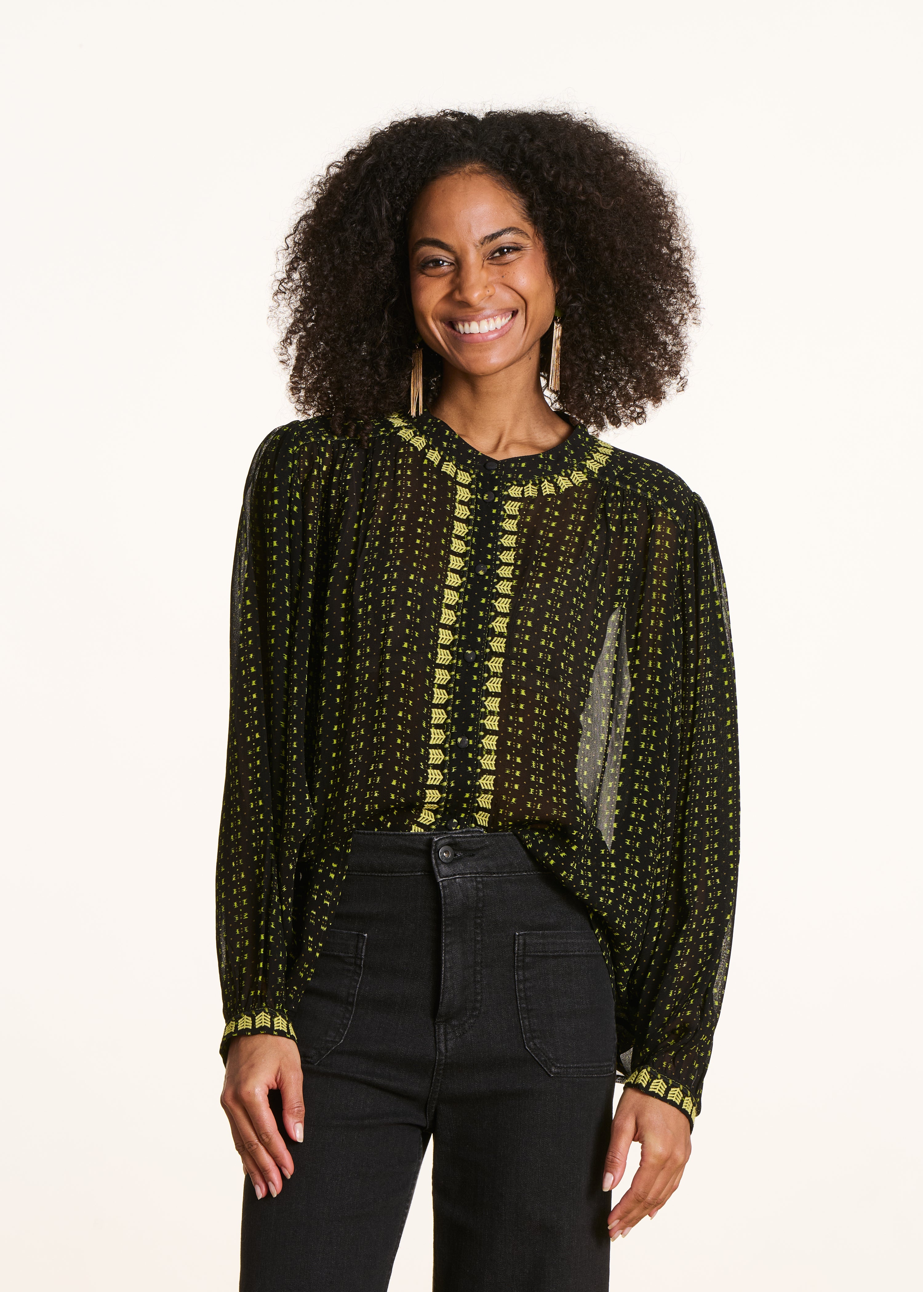 Chemisier en voile avec broderies manches longues, LA FEE MARABOUTEE