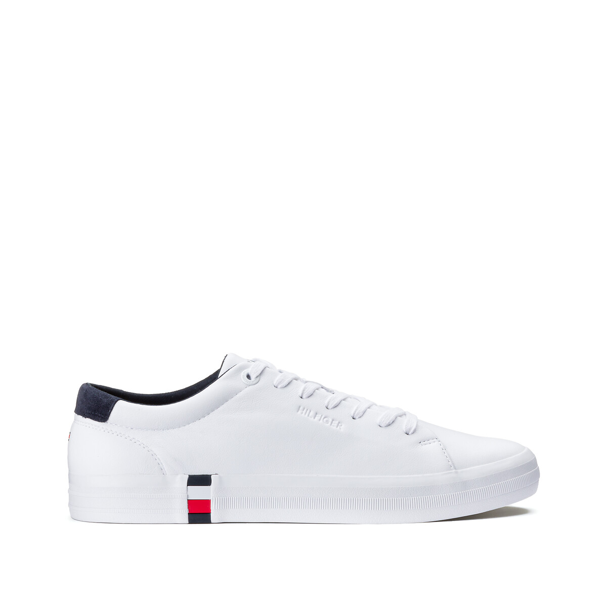 Tommy Hilfiger Premium Leren sneaker met klein vlag logo in wit online kopen