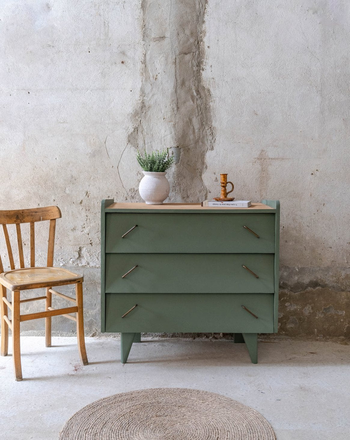 Commode vintage en bois vert Olga N°1100 - Bon état, DEBONGOUT
