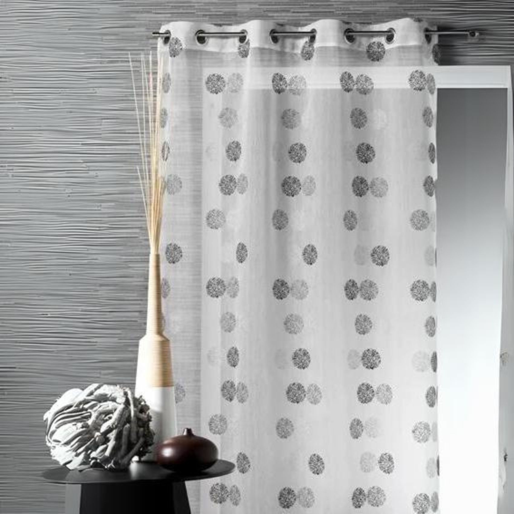 Voilage fantaisie brodé ronds multicouleurs, HOME MAISON
