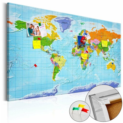 Tableau en liège carte du monde : drapeaux de pays Couleur