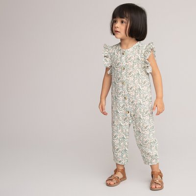 Floral Cotton Muslin Romper with Ruffled Shoulders LA REDOUTE COLLECTIONS
