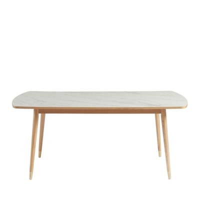 Table à manger en bois et céramique 180x90cm marbre blanc - VEJEND DRAWER