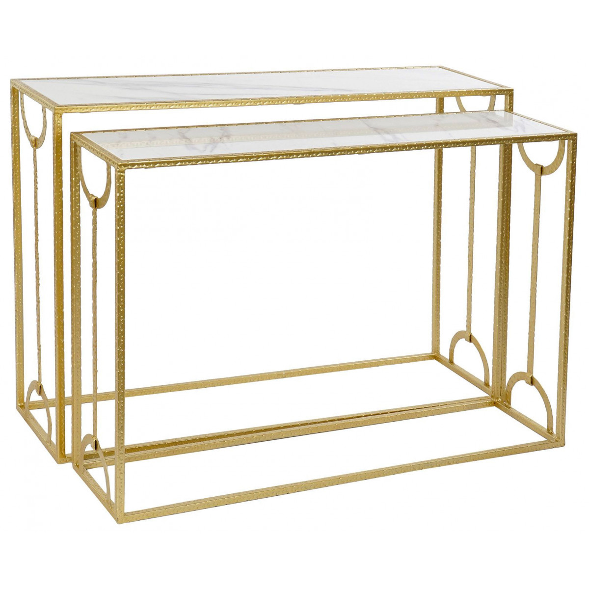 Set de 2 Consoles métal doré et plateaux marbre - 110x32.5x83.5cm, WADIGA