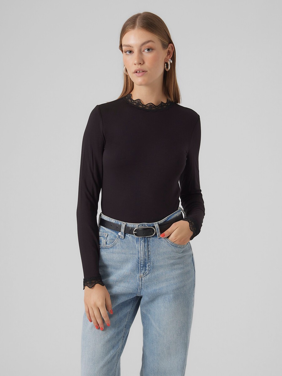 Camiseta de manga larga con detalle de encaje, VERO MODA