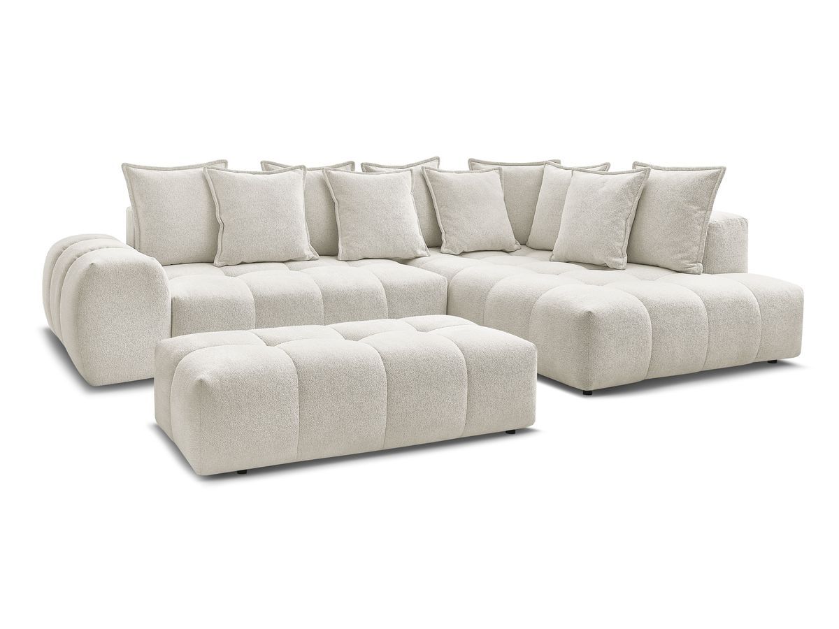 Canapé d'angle convertible 4 places en tissu chiné avec pouf, EVEREST, BOBOCHIC