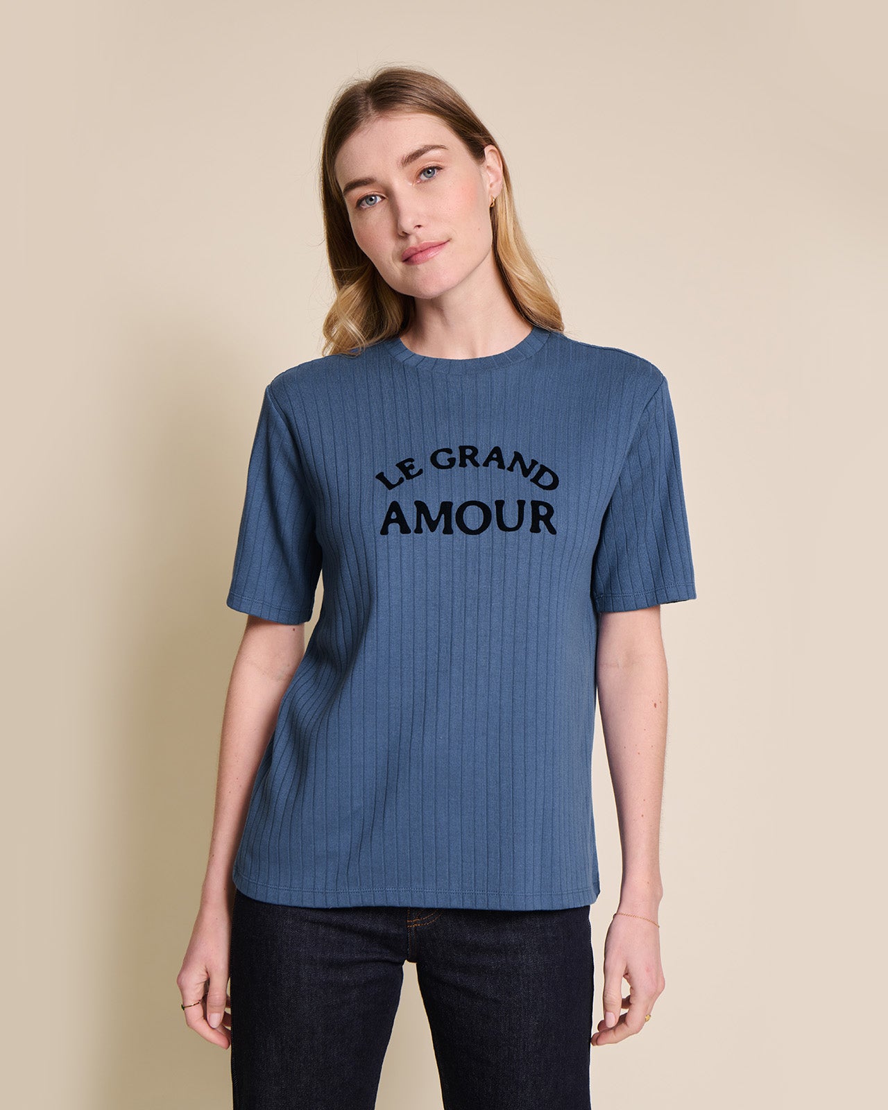 T-shirt imprimé velours en coton bio, LE GRAND AMOUR, EMOI EMOI