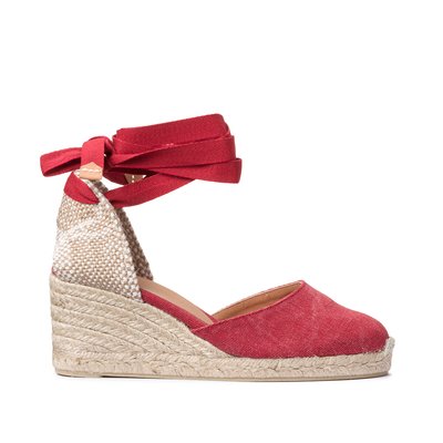 Carina Lace-Up Espadrilles in Canvas with Wedge Heel CASTANER