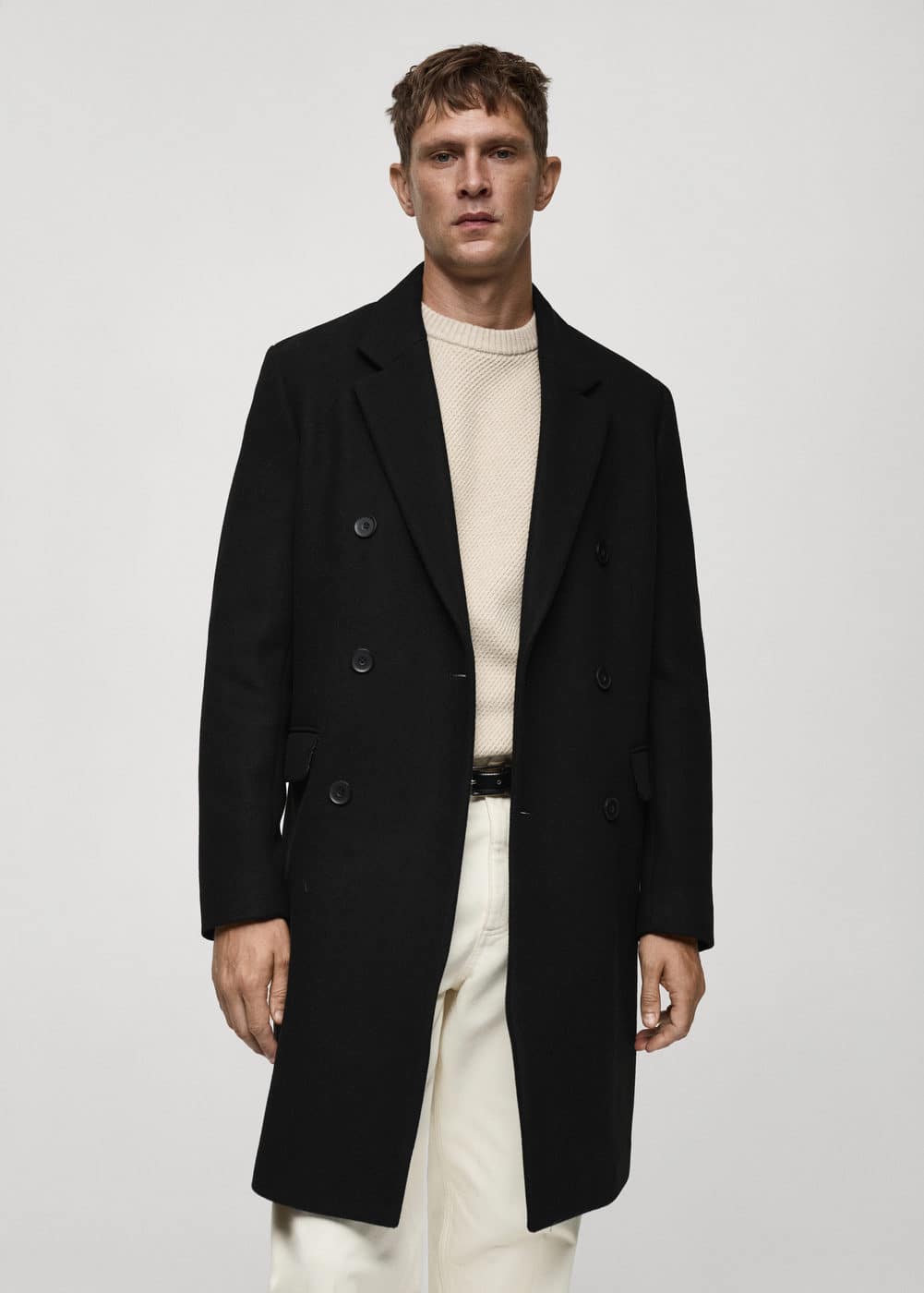 Manteau croise laine recyclee noir Mango Man La Redoute