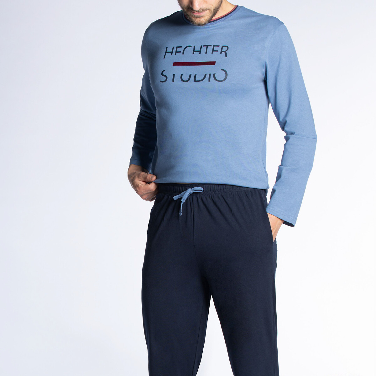 Cotton crew neck pyjamas blue Daniel Hechter Lingerie La Redoute
