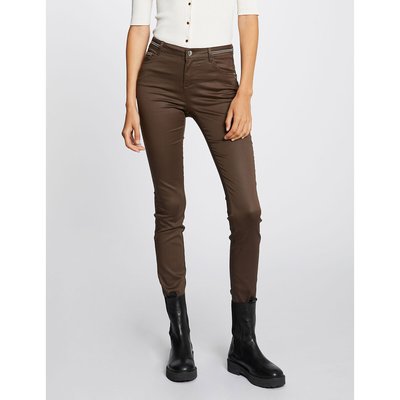 Cotton Mix Coated Trousers with High Waist in Slim Fit MORGAN
