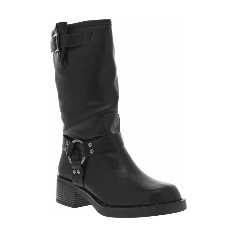 Bottes noires à talon décroché bas et à zip latéral avec bride et anneau gravé, LPB Les P'tites Bombes