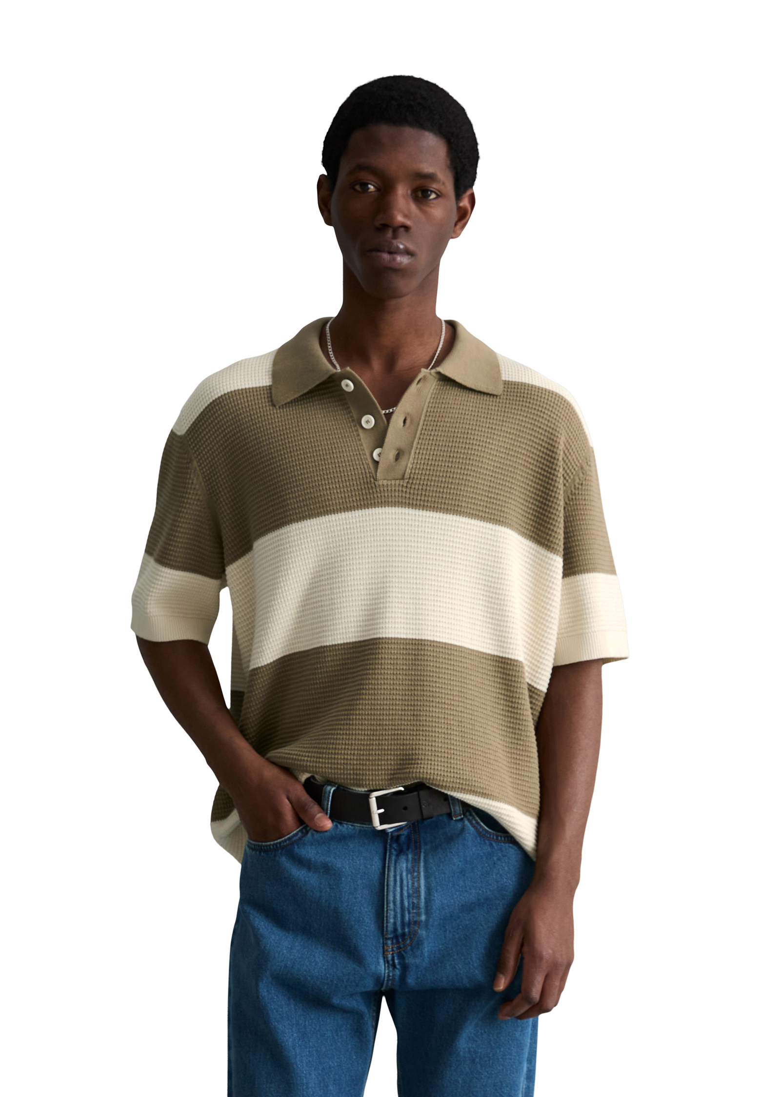 Polo en tricot régulier avec structure gaufrée, MARC O’POLO DENIM