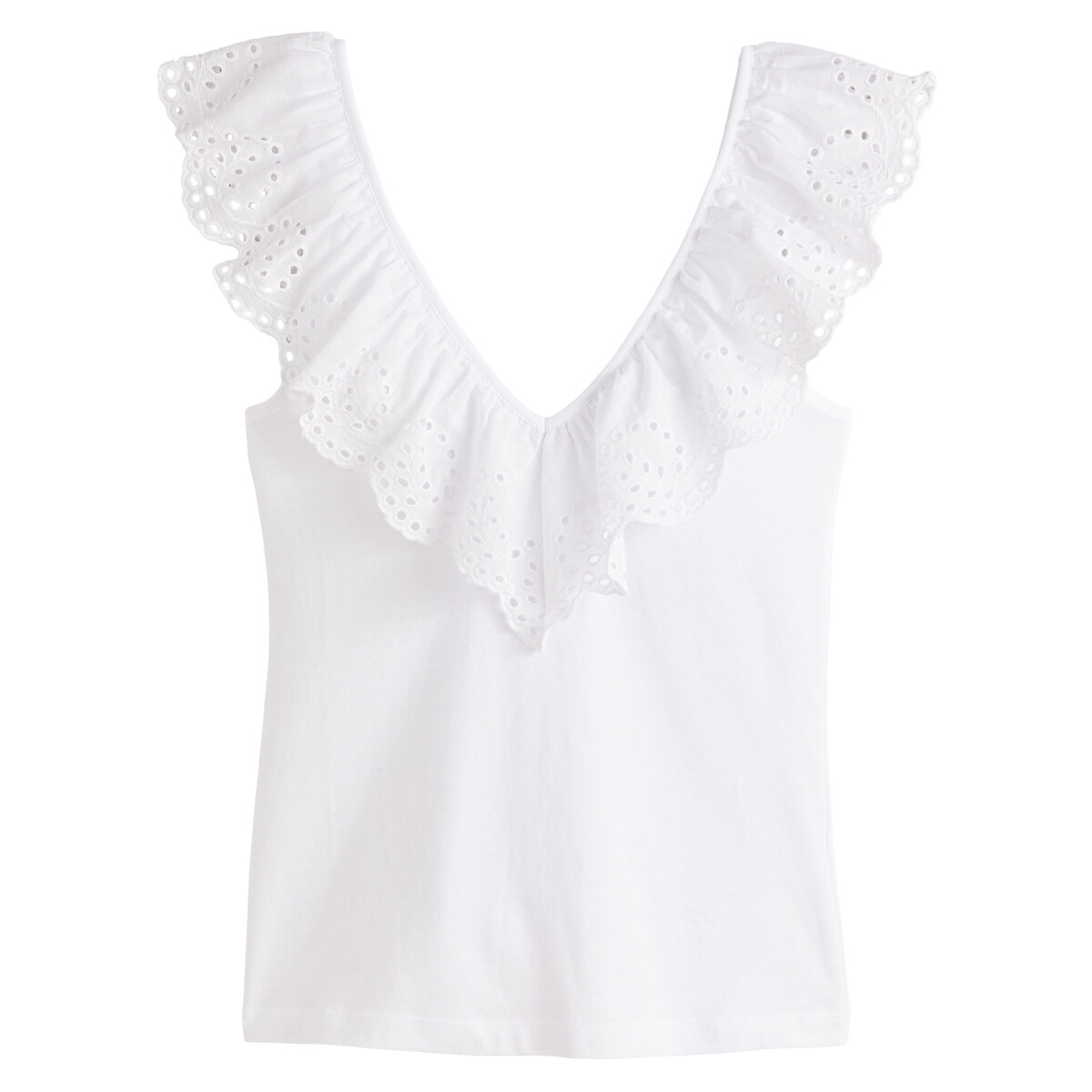 Cotton vest top with broderie anglaise 