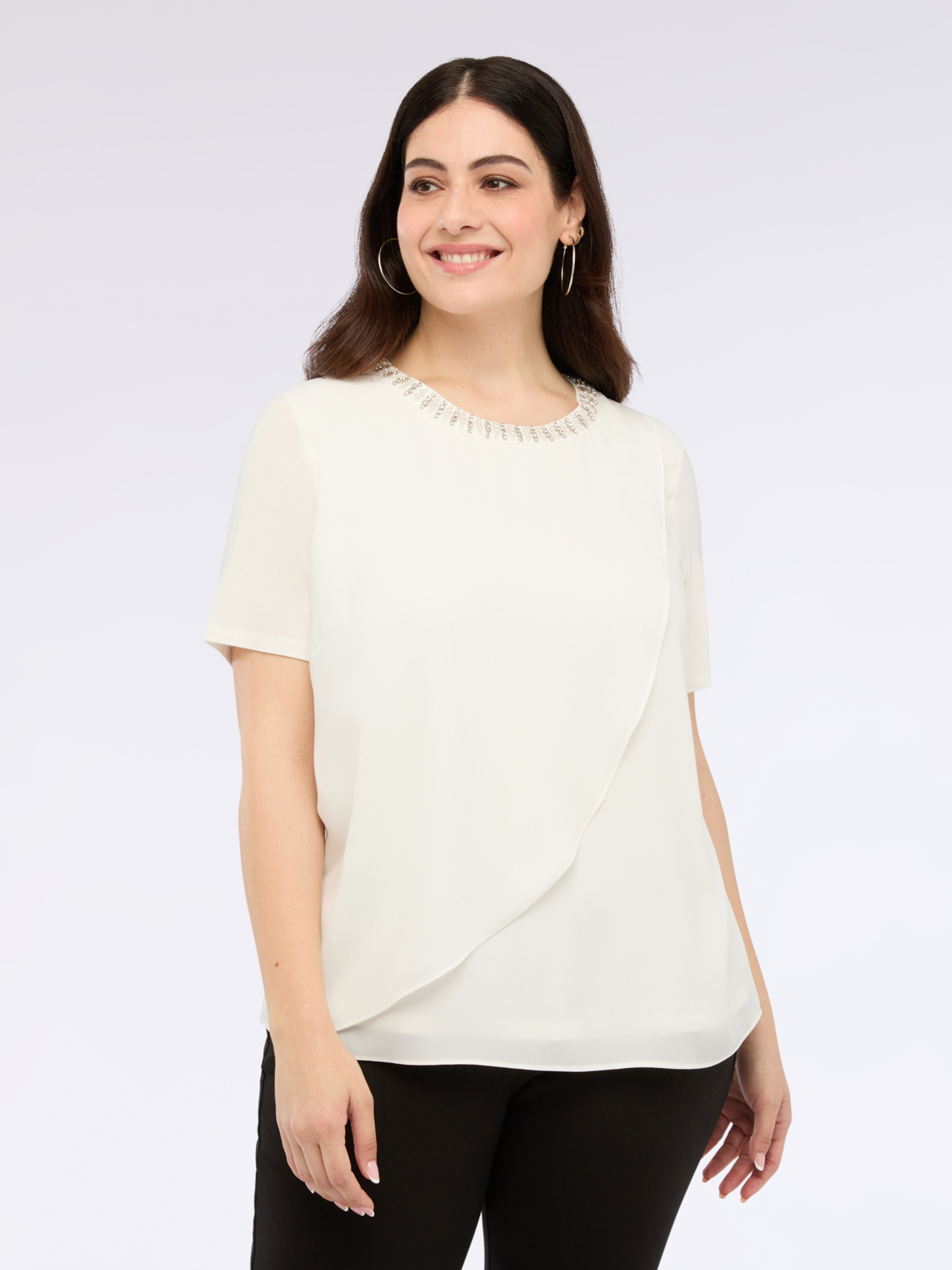 T-shirt bimatière avec applications bijoux, FIORELLA RUBINO