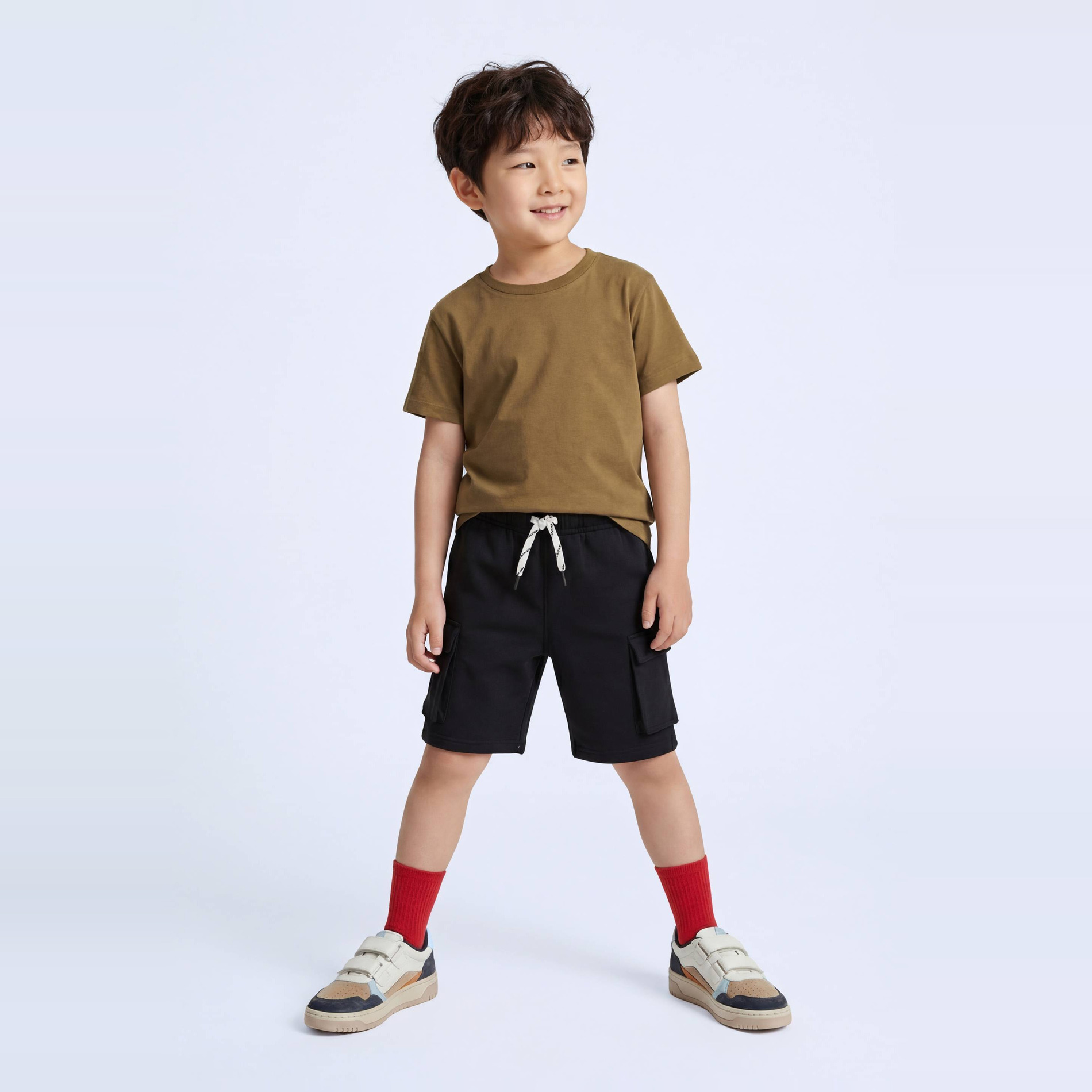 Short cargo élastiqué en molleton uni en coton BIO GOTS, MONOPRIX