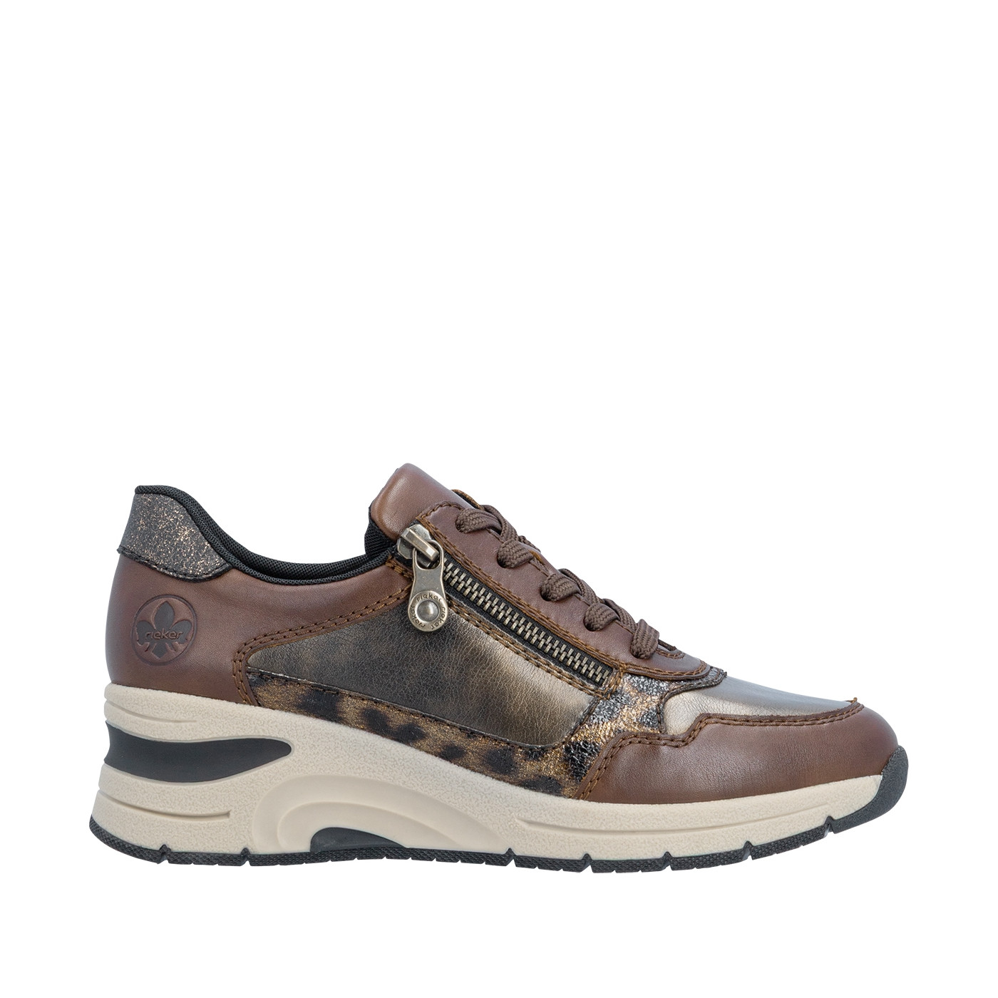 Baskets en cuir marron à talon compensé pourvues de lacets plats, RIEKER