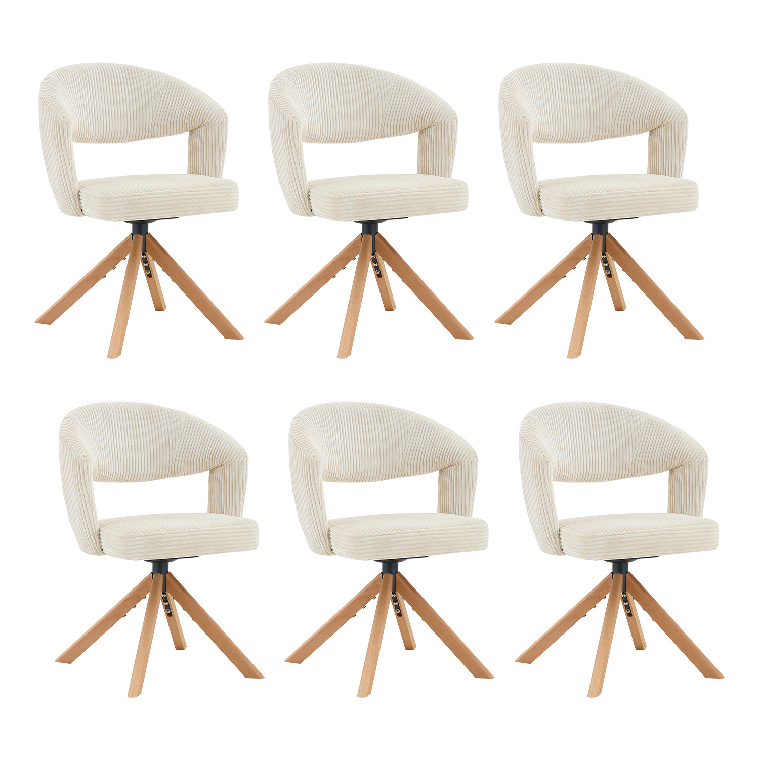 Lot de 6 fauteuils de salle à manger rotatif velours côtelé, CARMONDBCORD, MEUBLES COSY