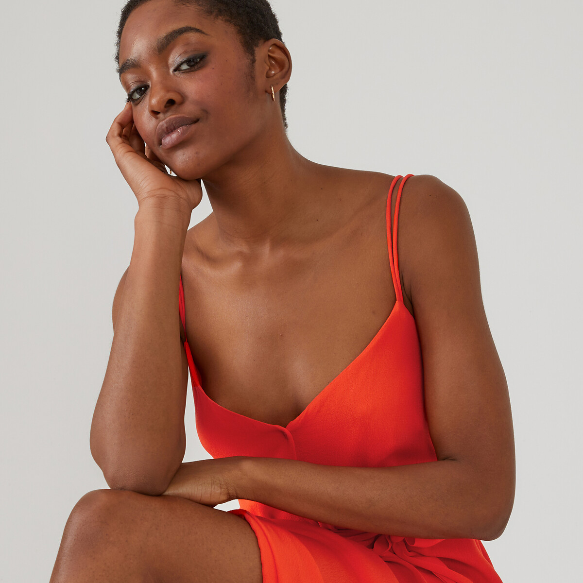 適当な価格 tie-waist, with dress strappy Buttoned orange, Redoute La トップス