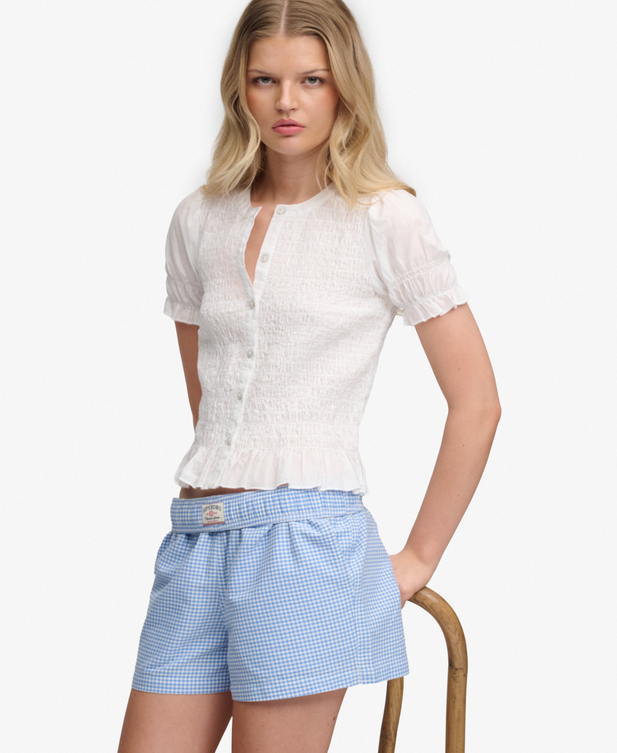 Top Smocké à Manches Courtes, SUPERDRY