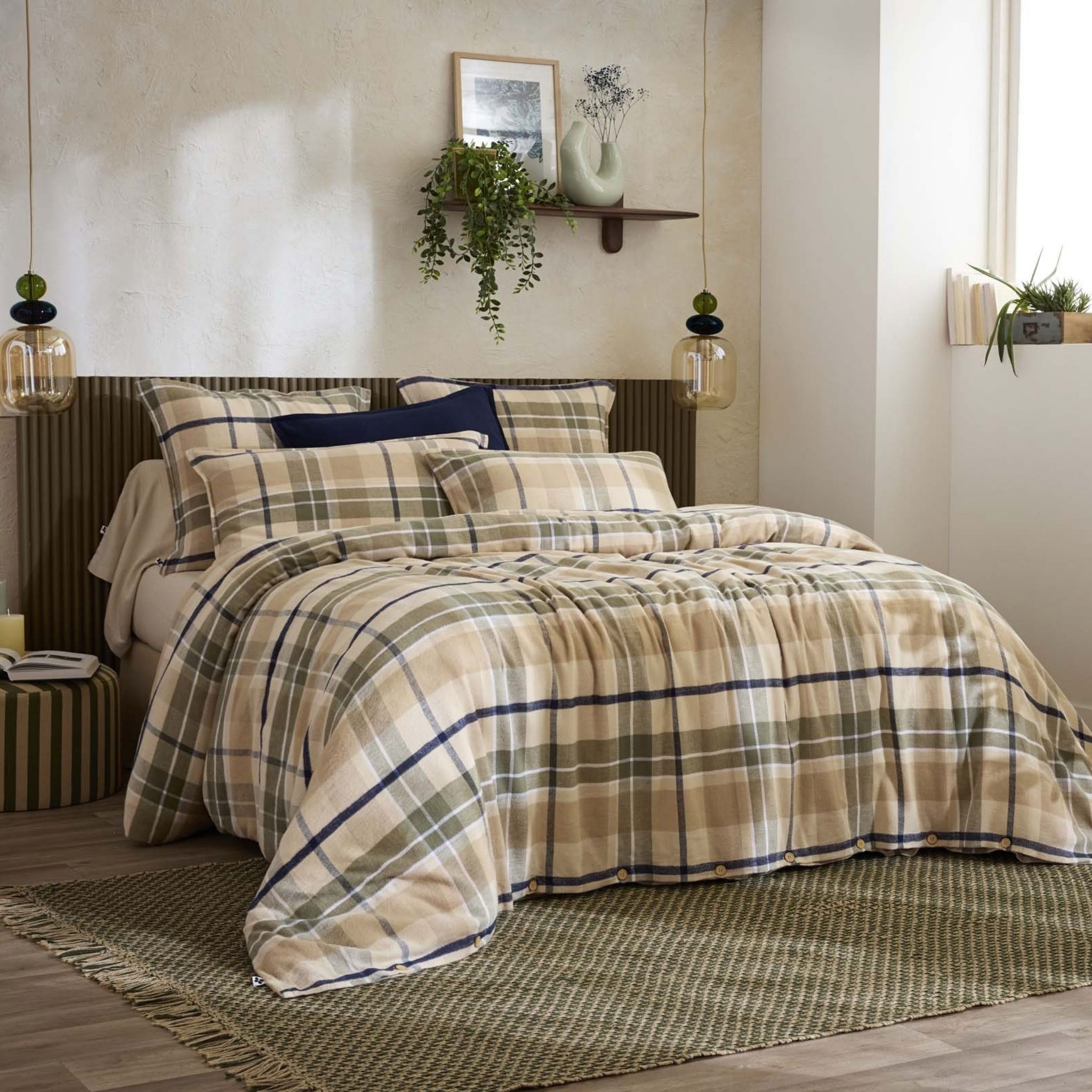 Housse de couette flanelle tartan - ARCHIE, TERRE DE NUIT