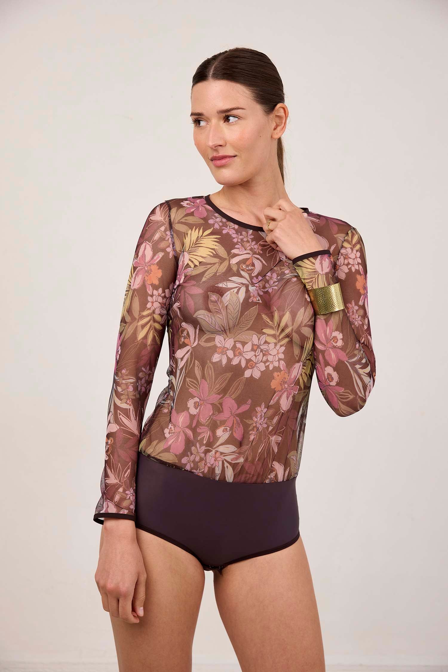 Body manches longues en microfibre et tulle NUFIT GARDEN, MAISON LEJABY