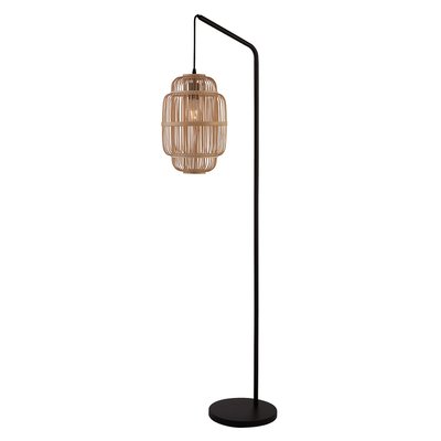 160cm Black Floor Lamp With Bamboo Frame Shade SO'HOME