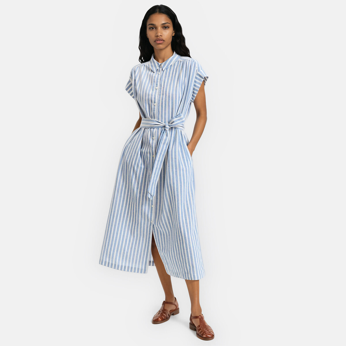 Robe droite rayée, longue, manches courtes, Signature HELOÏSE, LA REDOUTE COLLECTIONS